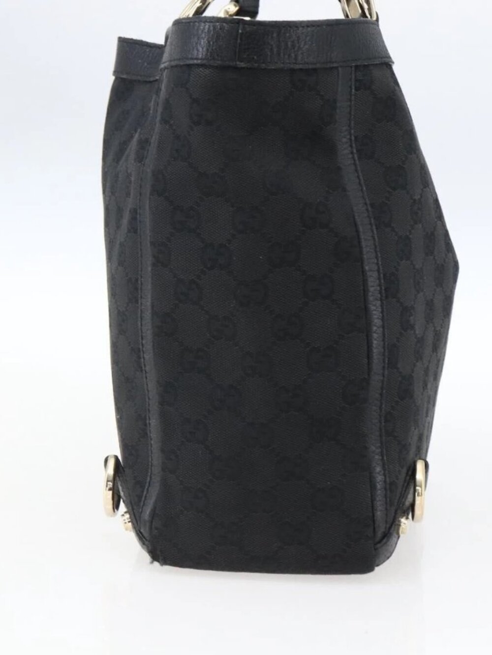 GUCCI GG Canvas Abbey Hand Bag Black Gold 130739 Auth gh1861 - Picture 3 of 16